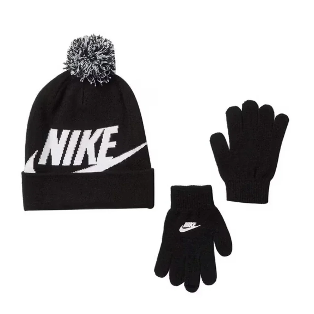 Nike Youth Hat & Gloves Set ~ Black & White ~ Beanie ~NWT‎